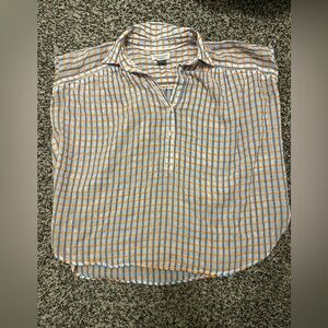 Pilcro Anthropologie Orange and Blue Plaid Top
